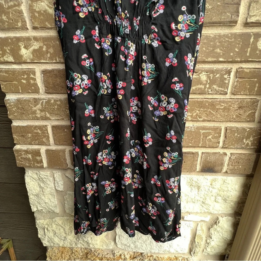 Pins and Needles Black Floral Sleeveless Ruffle Collar Mini Dress, Small - Picture 7 of 8